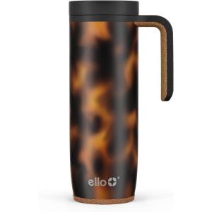 Ello Magnet 18oz Vacuum Insulated Stainless Steel Travel Mug with Side Handle and Leak-Proof Slider Lid and Built-in Coaster, Keeps Hot for 5 Hours(Tortoise Shell Airwap)