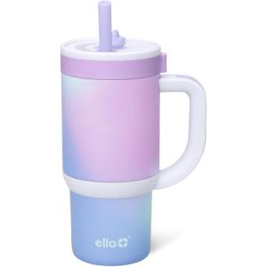Ello Oasis 30 oz Tumbler with Handle & Retracting Straw | Reusable Insulated Stainless Steel Cup 100% Leakproof, Gifts for Teens Women Men | Keeps cold for 24 Hours, Cup Holder Friendly, Sunrise Glow(Purple Swirl)