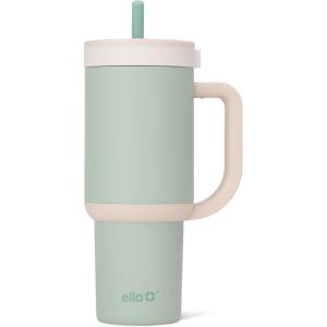 Ello Oasis 30 oz Tumbler with Handle & Retracting Straw | Reusable Insulated Stainless Steel Cup 100% Leakproof, Gifts for Teens Women Men | Keeps cold for 24 Hours, Cup Holder Friendly, Sunrise Glow(Pistachio)