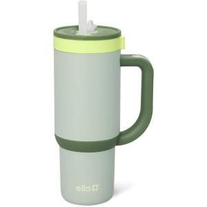 Ello Oasis 30 oz Tumbler with Handle & Retracting Straw | Reusable Insulated Stainless Steel Cup 100% Leakproof, Gifts for Teens Women Men | Keeps cold for 24 Hours, Cup Holder Friendly, Sunrise Glow(Avocado)