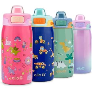 Ello Pop & Fill 12oz Stainless Steel Kids Water Bottle with Quick Fill Lid | Vacuum Insulated BPA Free Bottle with Leak Proof Straw and Chug Lid, Dishwasher Safe, Gift For Kids, Purple Watercolor(Royal Palace)