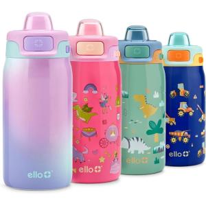 Ello Pop & Fill 12oz Stainless Steel Kids Water Bottle with Quick Fill Lid | Vacuum Insulated BPA Free Bottle with Leak Proof Straw and Chug Lid, Dishwasher Safe, Gift For Kids, Purple Watercolor(Purple Watercolor)