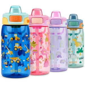 Ello Pop & Fill 16oz Tritan Plastic Kids Water Bottle with Quick Fill Lid | BPA Free Reusable Bottle with Leak Proof Straw and Chug Lid, Dishwasher Safe, Gift For Kids, Royal Palace(Construction)