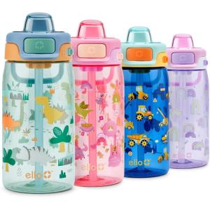 Ello Pop & Fill 16oz Tritan Plastic Kids Water Bottle with Quick Fill Lid | BPA Free Reusable Bottle with Leak Proof Straw and Chug Lid, Dishwasher Safe, Gift For Kids, Royal Palace(Dino)