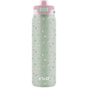 Ello Pop & Fill Stainless Steel Water Bottle with Quick Fill Technology, Double Walled Vacuum Insulated Metal, Leak Proof Locking Lid, Sip & Chug, BPA Free, Holiday Gift for Him Her, 22oz, 32oz, 40oz(Full Bloom)