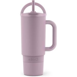 Ello Port 40oz Tumbler with Carry Loop & Integrated Handle, Vacuum Insulated Stainless Steel Reusable Water Bottle, Travel Mug with Leak Proof Lid & Straw, Perfect for Iced Coffee & Tea, Sage(Mauve)