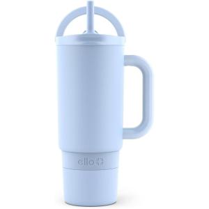 Ello Port 40oz Tumbler with Carry Loop & Integrated Handle, Vacuum Insulated Stainless Steel Reusable Water Bottle, Travel Mug with Leak Proof Lid & Straw, Perfect for Iced Coffee & Tea, Sage(Halogen Blue)