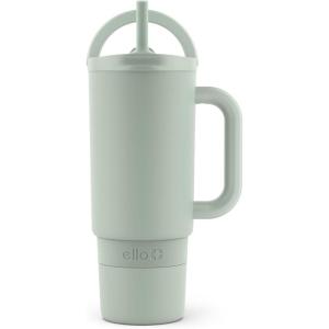 Ello Port 40oz Tumbler with Carry Loop & Integrated Handle, Vacuum Insulated Stainless Steel Reusable Water Bottle, Travel Mug with Leak Proof Lid & Straw, Perfect for Iced Coffee & Tea, Sage(Sage)