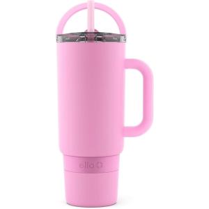 Ello Port 40oz Tumbler with Carry Loop & Integrated Handle, Vacuum Insulated Stainless Steel Reusable Water Bottle, Travel Mug with Leak Proof Lid & Straw, Perfect for Iced Coffee & Tea, Sage(Bubblegum)