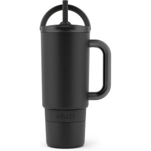 Ello Port 40oz Tumbler with Carry Loop & Integrated Handle, Vacuum Insulated Stainless Steel Reusable Water Bottle, Travel Mug with Leak Proof Lid & Straw, Perfect for Iced Coffee & Tea, Sage(Black)