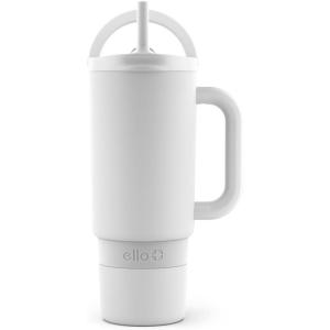 Ello Port 40oz Tumbler with Carry Loop & Integrated Handle, Vacuum Insulated Stainless Steel Reusable Water Bottle, Travel Mug with Leak Proof Lid & Straw, Perfect for Iced Coffee & Tea, Sage(White)