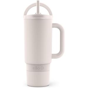 Ello Port 40oz Tumbler with Carry Loop & Integrated Handle, Vacuum Insulated Stainless Steel Reusable Water Bottle, Travel Mug with Leak Proof Lid & Straw, Perfect for Iced Coffee & Tea, Sage(Cream)