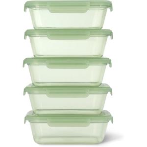 Ello Snap & Nest 10-Piece 4.5 Cup Plastic Meal Prep Set, Reusable Food Containers for Healthy Eating, Freezer, Dishwasher Safe, Sage(Sage)