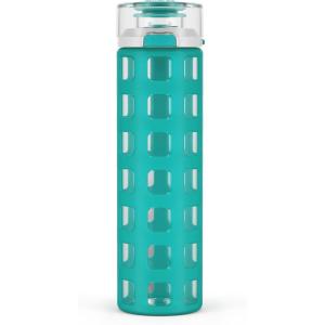 Ello Syndicate 20oz Reusable Glass Water Bottle with One-Touch Leak Proof Flip Lid, Protective Non-Slip Silicone Sleeve, Carry Loop for Coffee, Tea and Water, BPA-free, Dishwasher Safe, Cashmere Pink(Mint)