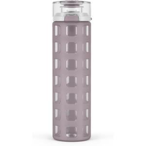 Ello Syndicate 20oz Reusable Glass Water Bottle with One-Touch Leak Proof Flip Lid, Protective Non-Slip Silicone Sleeve, Carry Loop for Coffee, Tea and Water, BPA-free, Dishwasher Safe, Cashmere Pink(Mauvewood)