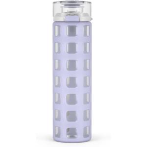 Ello Syndicate 20oz Reusable Glass Water Bottle with One-Touch Leak Proof Flip Lid, Protective Non-Slip Silicone Sleeve, Carry Loop for Coffee, Tea and Water, BPA-free, Dishwasher Safe, Cashmere Pink(Celeste)