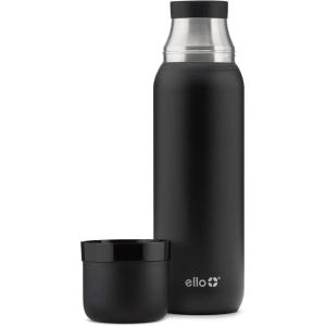 Ello Therma 32oz Insulated Stainless Steel Thermos for Hot & Cold Beverages with Leak Proof Lid & Built-in Cup, Triple Wall Insulation, Hot 24 Hrs, Perfect for Coffee,Tea, Dishwasher Safe, Green(Black)