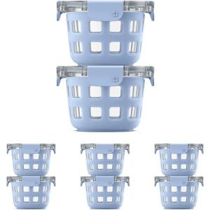Ello Duraglass 8-Pack 2 Cup Reusable Glass Container Jar with Leak Proof Lids and Protective Silicone Sleeves | Perfect for Overnight Oats, Snacks, Yogurt | BPA-Free | Dishwasher Safe | Halogen Blue