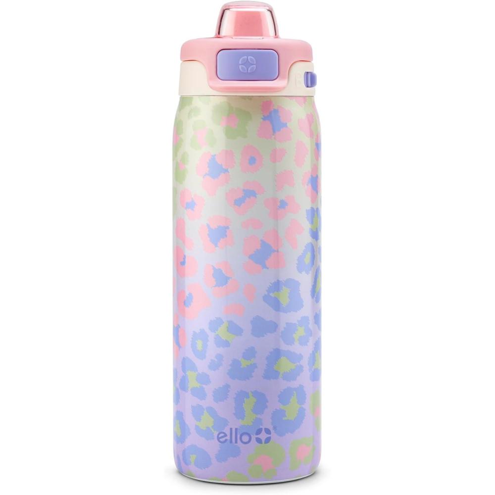 imageEllo Pop ampamp Fill 18oz Stainless Steel Kids Water Bottle with Quick Fill Lid Vacuum Insulated BPA Free Bottle with Leak Proof Straw and Chug Lid Dishwasher Safe Gift For Kids Teens Winging ItCheetah