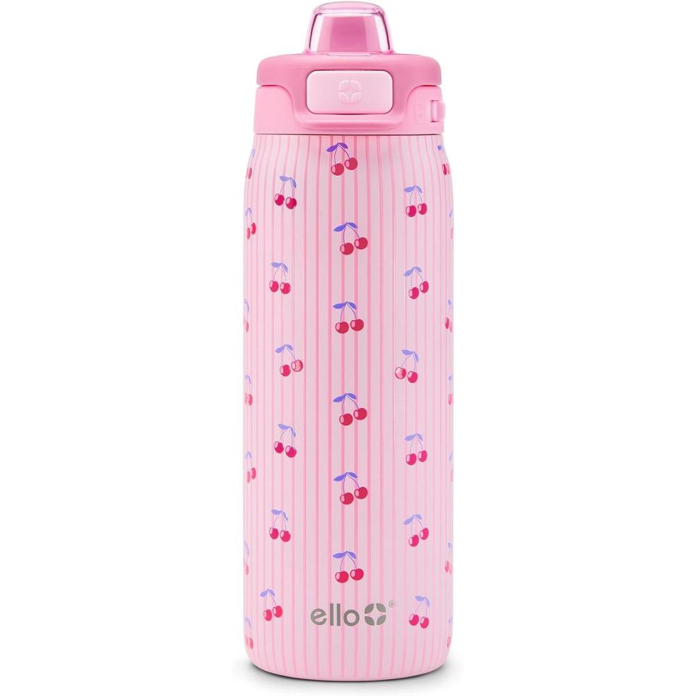 imageEllo Pop ampamp Fill 18oz Stainless Steel Kids Water Bottle with Quick Fill Lid Vacuum Insulated BPA Free Bottle with Leak Proof Straw and Chug Lid Dishwasher Safe Gift For Kids Teens Winging ItPreppy Cherries