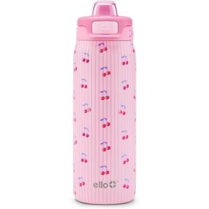 Ello Pop & Fill 18oz Stainless Steel Kids Water Bottle with Quick Fill Lid | Vacuum Insulated BPA Free Bottle with Leak Proof Straw and Chug Lid, Dishwasher Safe, Gift For Kids Teens, Winging It(Preppy Cherries)