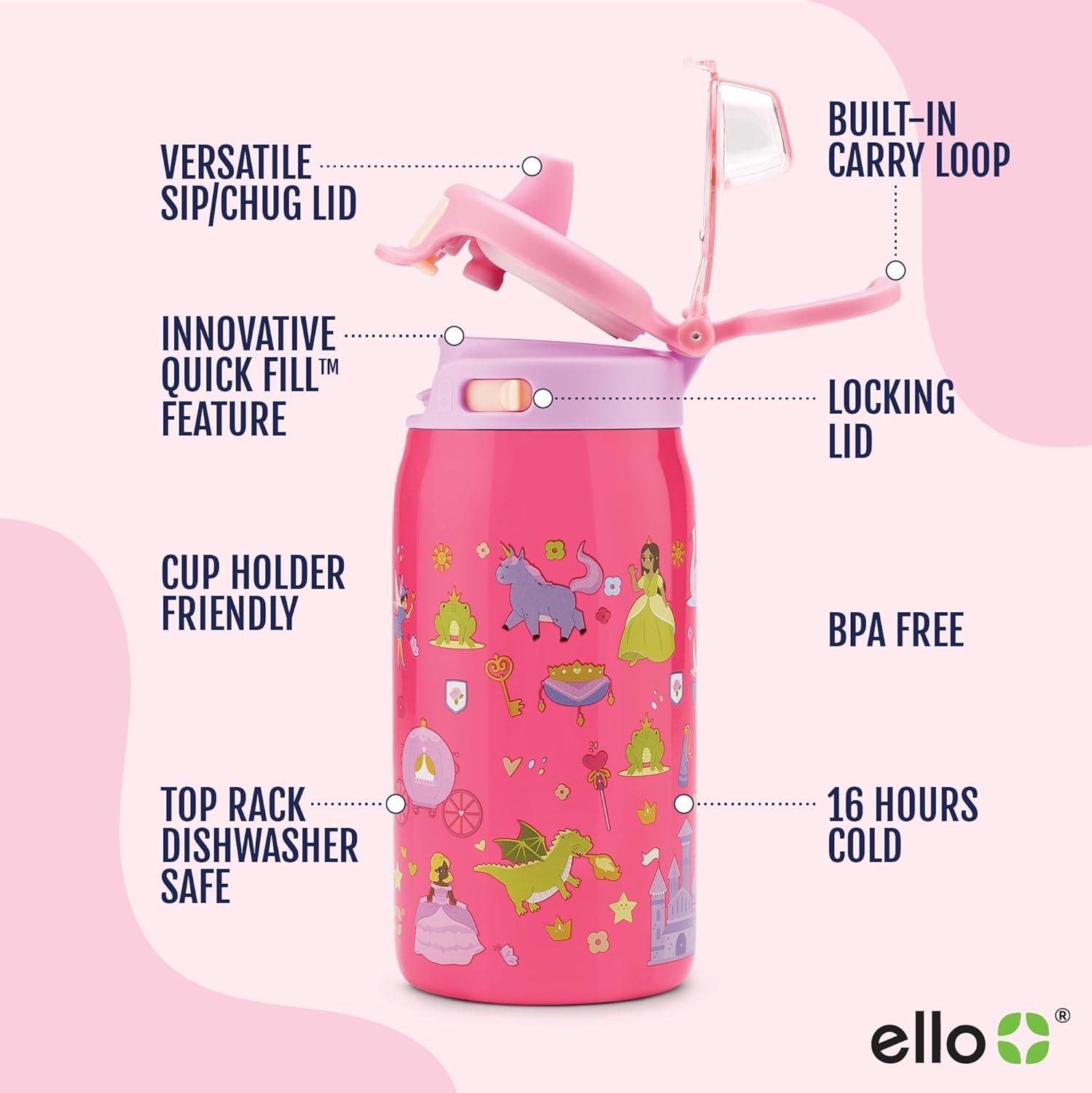 imageEllo Kids Pop ampamp Fill 12oz Toddler Water Bottle with Quick Fill Lid DoubleWall Vacuum Insulated Stainless Steel Leak Proof BPA Free Sip ampamp Chug For School Lunchboxes To the RescueRoyal Palace