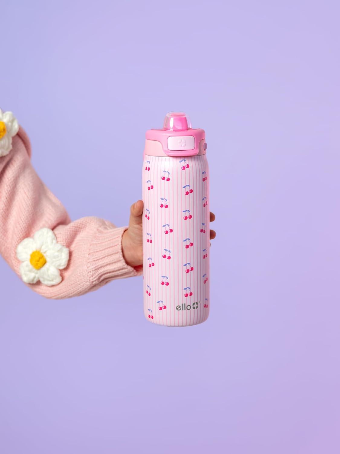 imageEllo Kids Pop ampamp Fill 12oz Toddler Water Bottle with Quick Fill Lid DoubleWall Vacuum Insulated Stainless Steel Leak Proof BPA Free Sip ampamp Chug For School Lunchboxes To the RescuePreppy Cherries