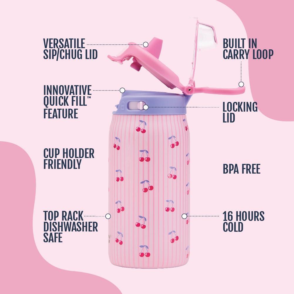 imageEllo Kids Pop ampamp Fill 12oz Toddler Water Bottle with Quick Fill Lid DoubleWall Vacuum Insulated Stainless Steel Leak Proof BPA Free Sip ampamp Chug For School Lunchboxes To the RescuePreppy Cherries