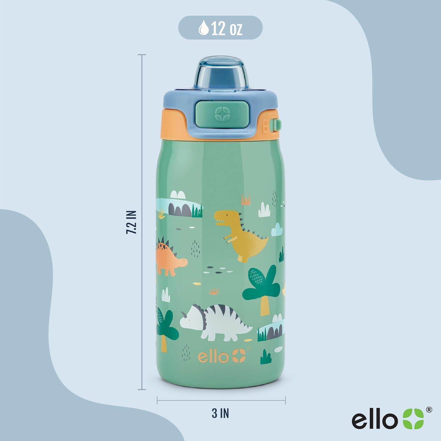 imageEllo Kids Pop ampamp Fill 12oz Toddler Water Bottle with Quick Fill Lid DoubleWall Vacuum Insulated Stainless Steel Leak Proof BPA Free Sip ampamp Chug For School Lunchboxes To the RescueDino