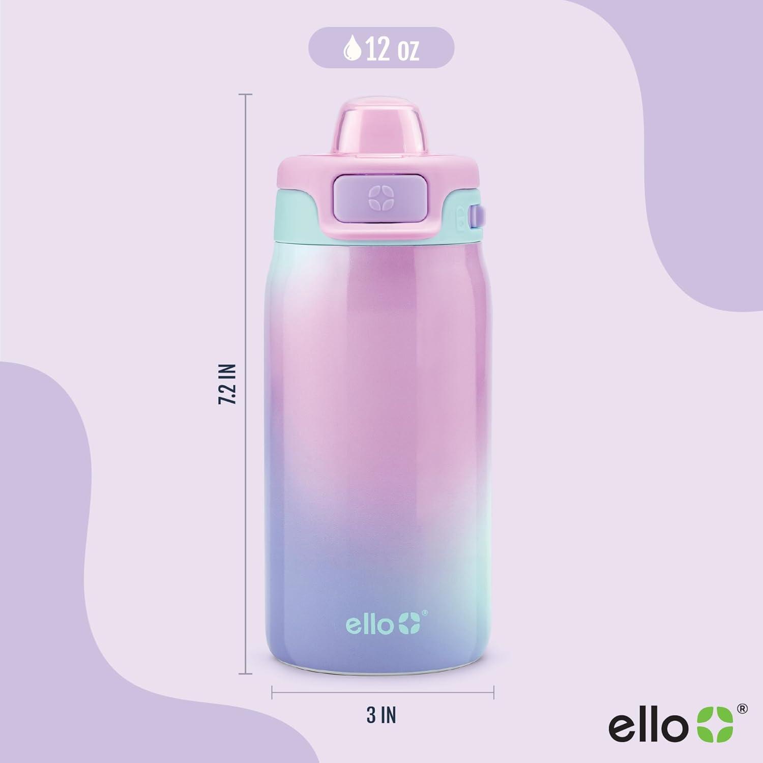 imageEllo Kids Pop ampamp Fill 12oz Toddler Water Bottle with Quick Fill Lid DoubleWall Vacuum Insulated Stainless Steel Leak Proof BPA Free Sip ampamp Chug For School Lunchboxes To the RescuePurple Watercolor