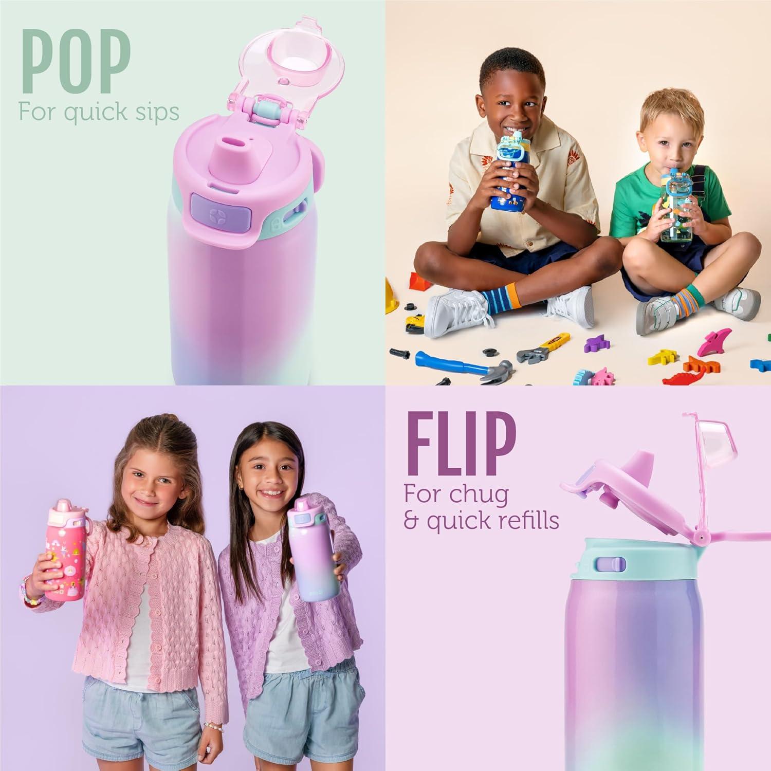 imageEllo Kids Pop ampamp Fill 12oz Toddler Water Bottle with Quick Fill Lid DoubleWall Vacuum Insulated Stainless Steel Leak Proof BPA Free Sip ampamp Chug For School Lunchboxes To the RescueConstruction Site