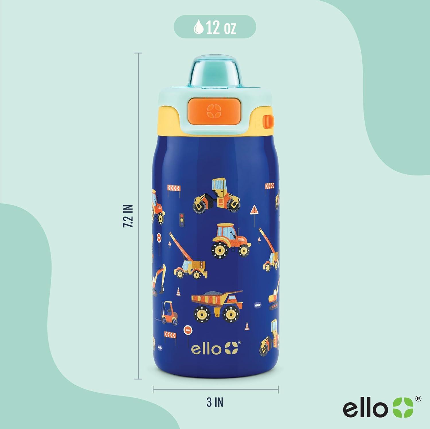 imageEllo Kids Pop ampamp Fill 12oz Toddler Water Bottle with Quick Fill Lid DoubleWall Vacuum Insulated Stainless Steel Leak Proof BPA Free Sip ampamp Chug For School Lunchboxes To the RescueConstruction Site