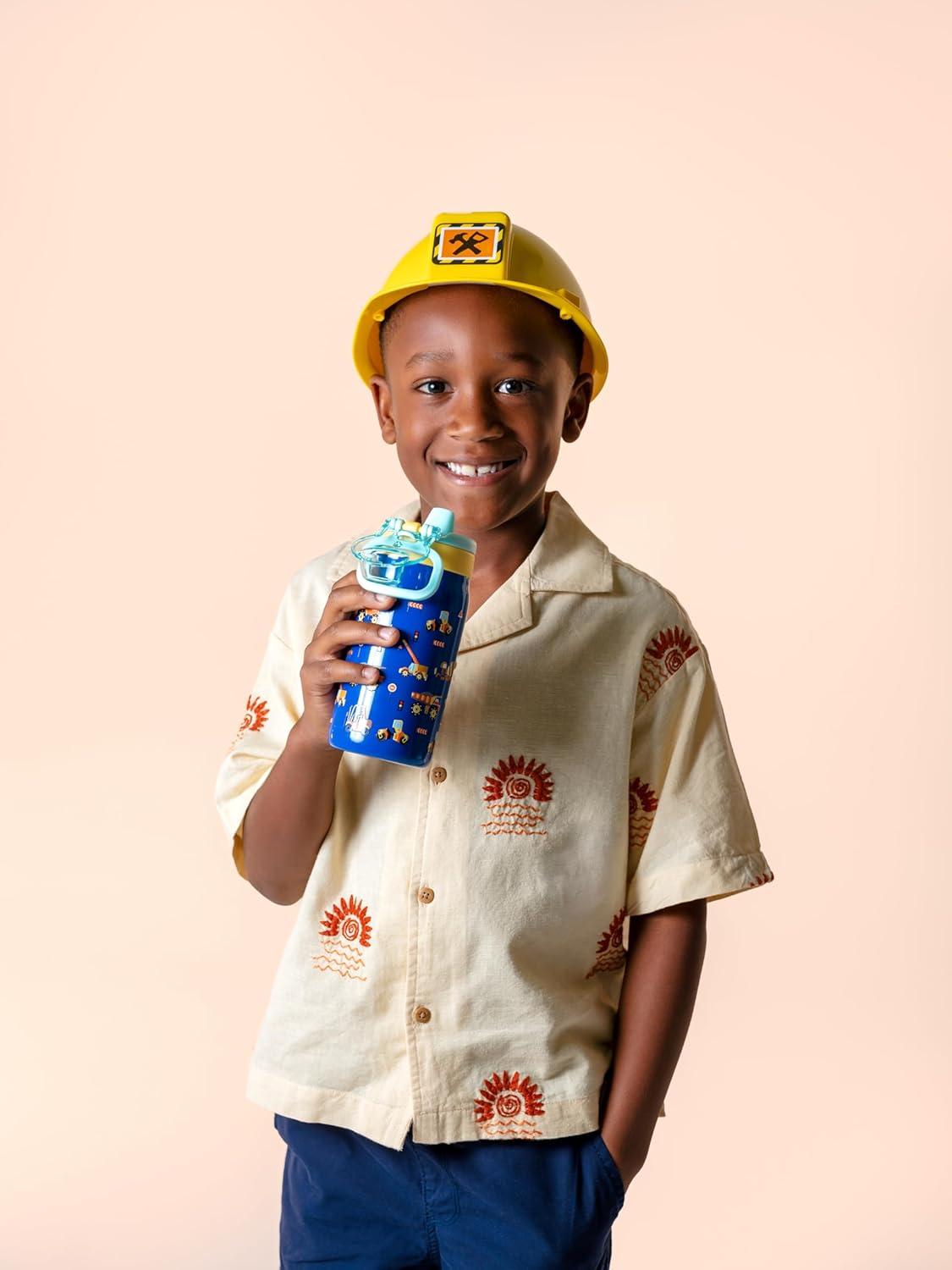 imageEllo Kids Pop ampamp Fill 12oz Toddler Water Bottle with Quick Fill Lid DoubleWall Vacuum Insulated Stainless Steel Leak Proof BPA Free Sip ampamp Chug For School Lunchboxes To the RescueConstruction Site