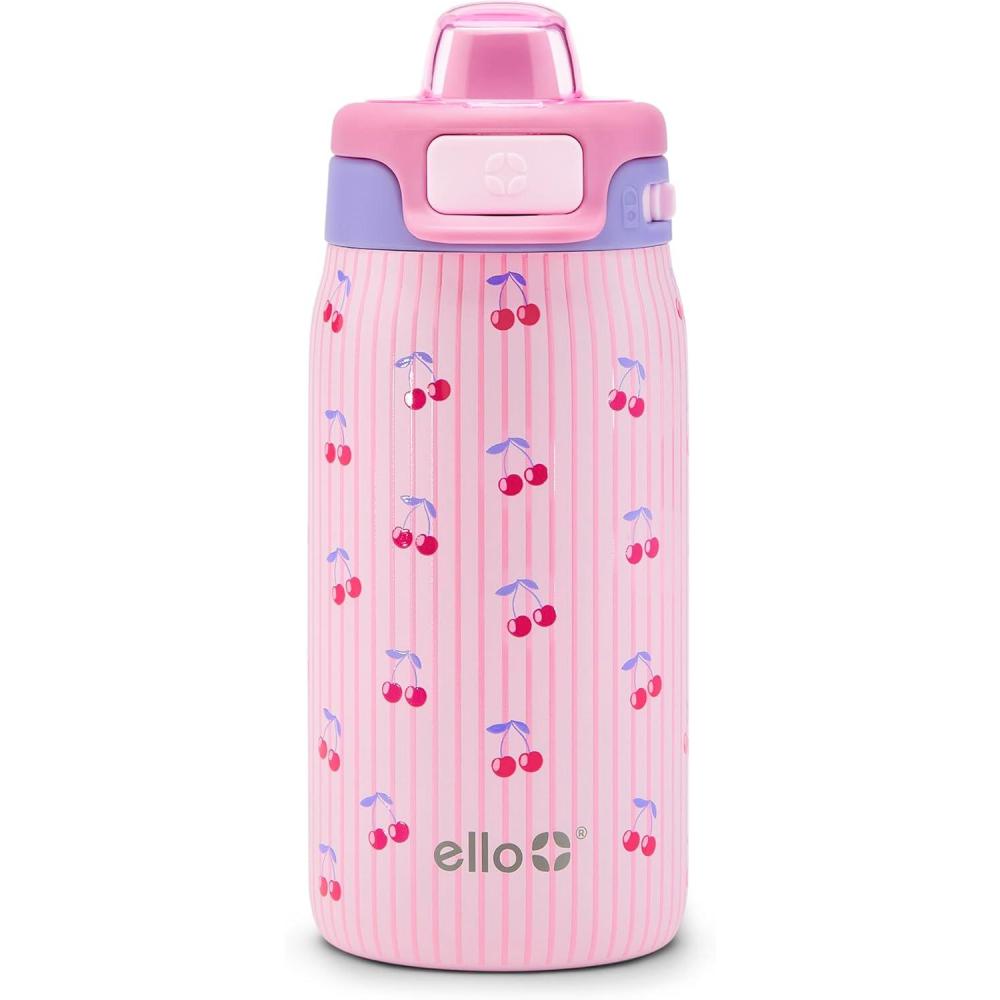 imageEllo Kids Pop ampamp Fill 12oz Toddler Water Bottle with Quick Fill Lid DoubleWall Vacuum Insulated Stainless Steel Leak Proof BPA Free Sip ampamp Chug For School Lunchboxes To the RescuePreppy Cherries