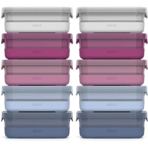 Ello Plastic 3.7 Cup Meal Prep Set 10 Pc, BPA Free Plastic Food Storage Container with Silicone Boot and Airtight Lids, Dishwasher, Microwave, and Freezer Safe, Elderberry (Pack of 2)