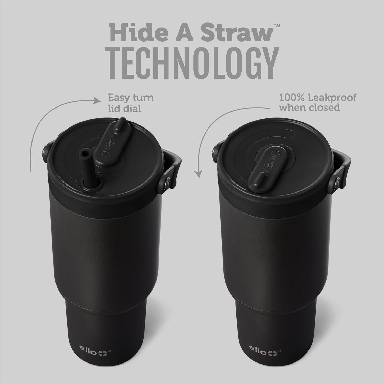 imageEllo Oasis Go 26oz Tumbler with Top Handle and Retracting Straw Reusable Insulated Stainless Steel Cup 100 Leakproof Water Bottle 24 Hours Cold Cup Holder Friendly For Travel Wild RasberryBlack