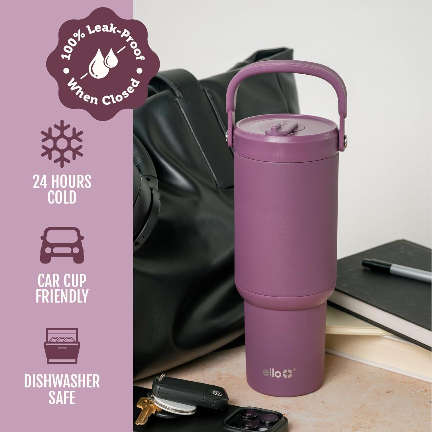 imageEllo Oasis Go 26oz Tumbler with Top Handle and Retracting Straw Reusable Insulated Stainless Steel Cup 100 Leakproof Water Bottle 24 Hours Cold Cup Holder Friendly For Travel Wild RasberryWild Rasberry