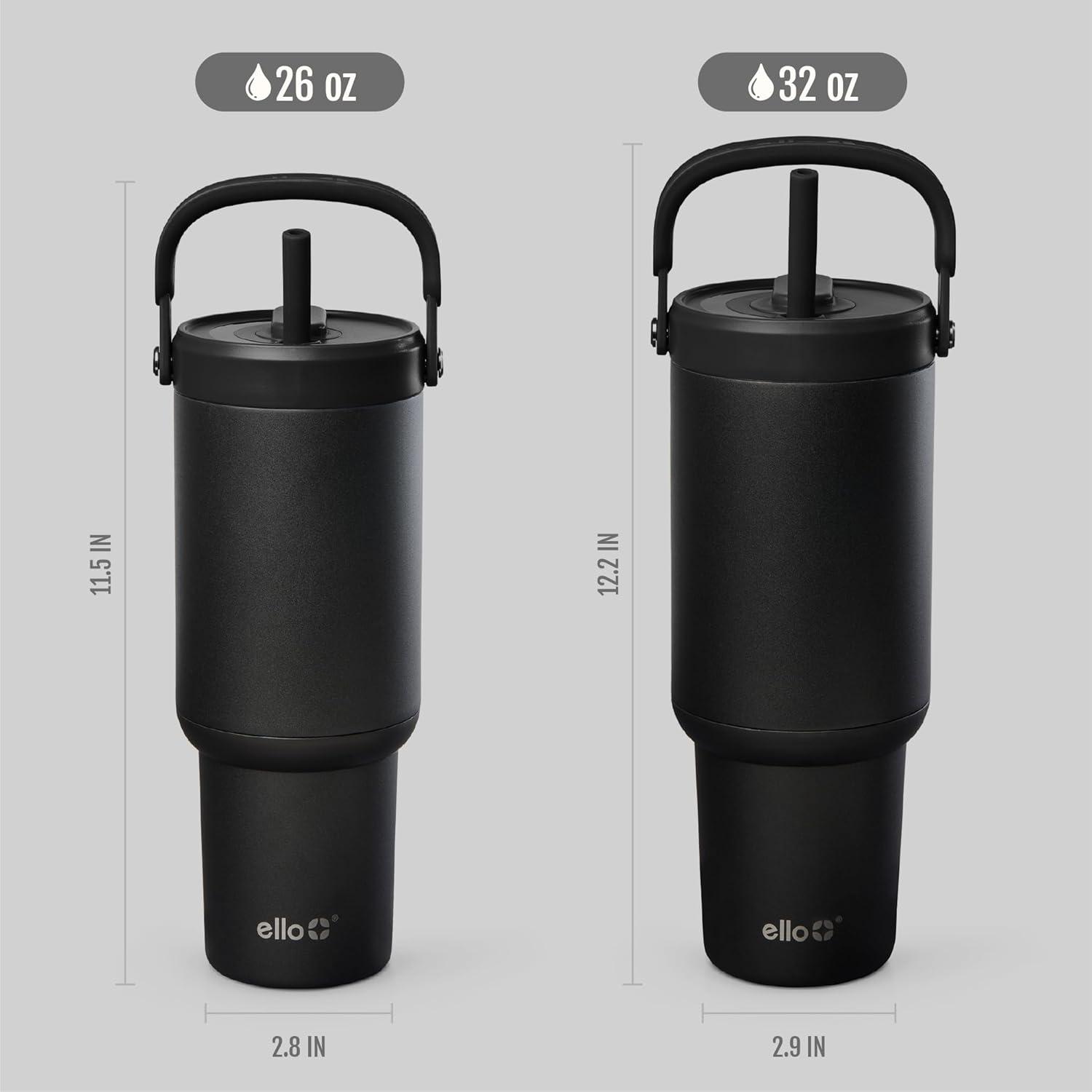 imageEllo Oasis Go 32oz Tumbler with Top Handle and Retracting Straw Reusable Insulated Stainless Steel Cup 100 Leakproof Water Bottle 24 Hours Cold Cup Holder Friendly For Travel DaisiesBlack