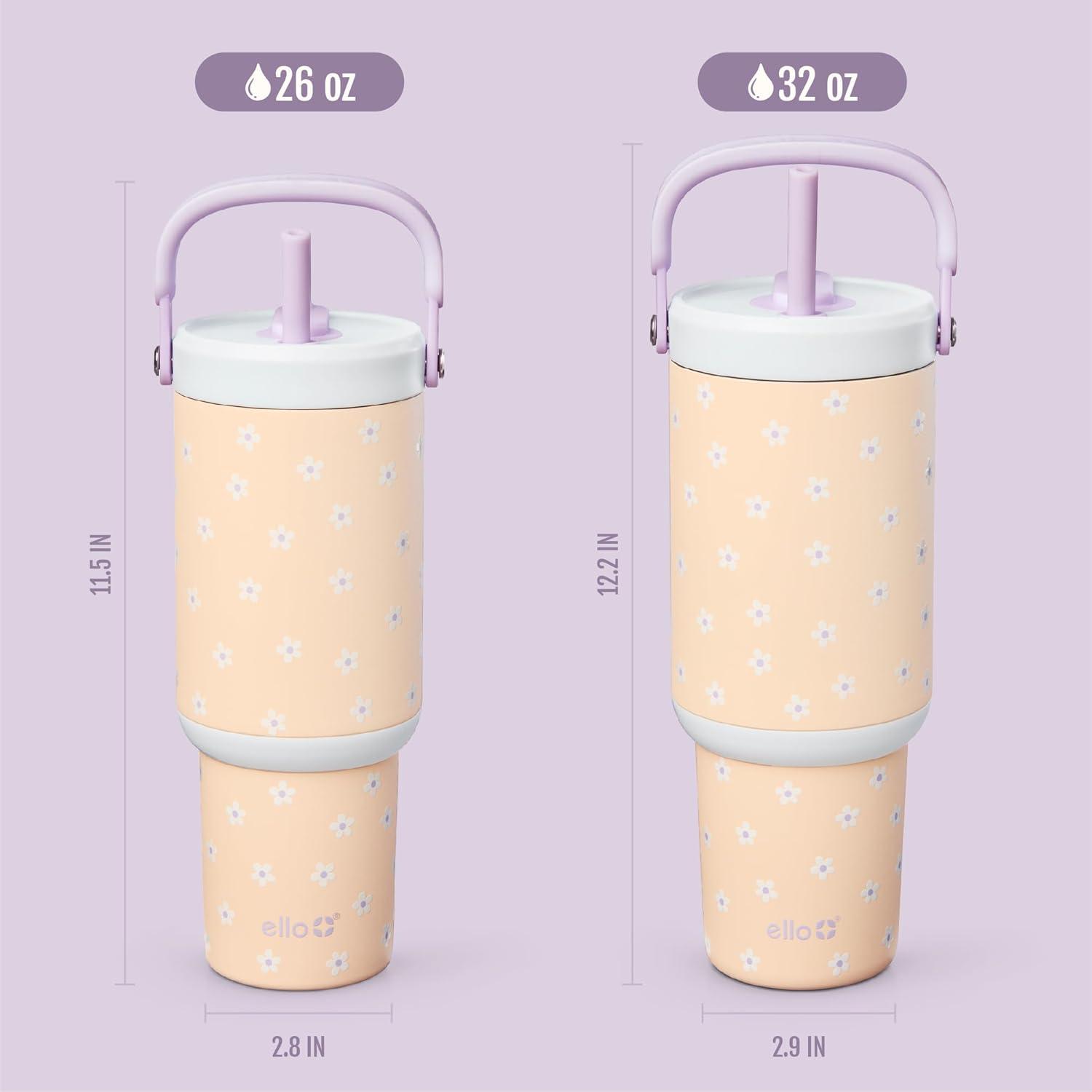 imageEllo Oasis Go 32oz Tumbler with Top Handle and Retracting Straw Reusable Insulated Stainless Steel Cup 100 Leakproof Water Bottle 24 Hours Cold Cup Holder Friendly For Travel DaisiesDaises