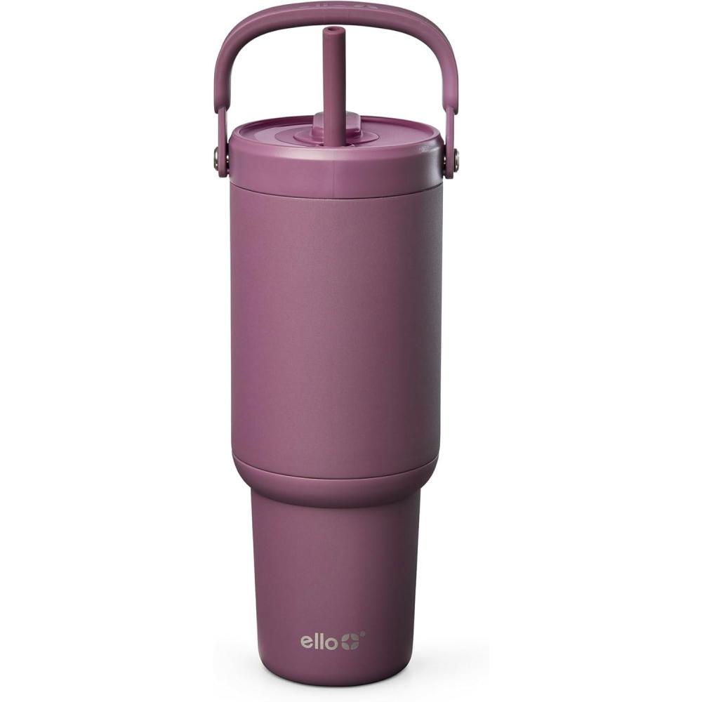 imageEllo Oasis Go 32oz Tumbler with Top Handle and Retracting Straw Reusable Insulated Stainless Steel Cup 100 Leakproof Water Bottle 24 Hours Cold Cup Holder Friendly For Travel DaisiesWild Rasberry