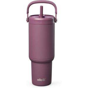 Ello Oasis Go+ 26oz Tumbler with Top Handle and Retracting Straw | Reusable Insulated Stainless Steel Cup, 100% Leakproof Water Bottle, 24 Hours Cold, Cup Holder Friendly For Travel | Wild Rasberry(Wild Rasberry)