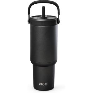 Ello Oasis Go+ 26oz Tumbler with Top Handle and Retracting Straw | Reusable Insulated Stainless Steel Cup, 100% Leakproof Water Bottle, 24 Hours Cold, Cup Holder Friendly For Travel | Wild Rasberry(Black)