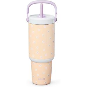 Ello Oasis Go+ 32oz Tumbler with Top Handle and Retracting Straw | Reusable Insulated Stainless Steel Cup, 100% Leakproof Water Bottle, 24 Hours Cold, Cup Holder Friendly For Travel | Daisies(Daises)