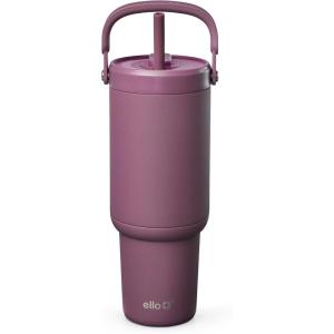 Ello Oasis Go+ 32oz Tumbler with Top Handle and Retracting Straw | Reusable Insulated Stainless Steel Cup, 100% Leakproof Water Bottle, 24 Hours Cold, Cup Holder Friendly For Travel | Daisies(Wild Rasberry)