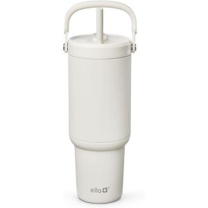 Ello Oasis Go+ 32oz Tumbler with Top Handle and Retracting Straw | Reusable Insulated Stainless Steel Cup, 100% Leakproof Water Bottle, 24 Hours Cold, Cup Holder Friendly For Travel | Daisies(Mineral)