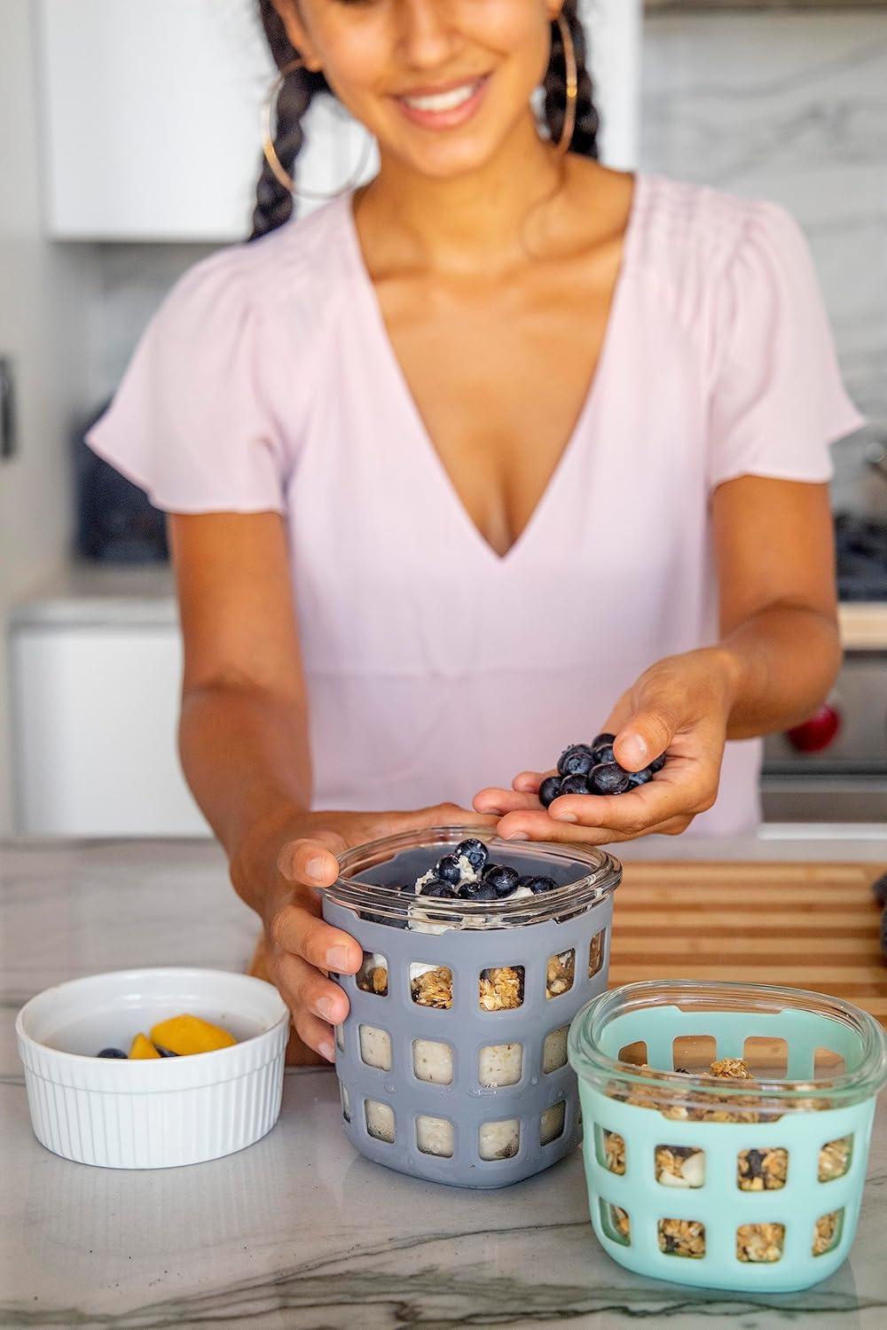 imageEllo Duraglass Meal Prep Container Glass Food Storage Container with Silicone Sleeve and Airtight BPAFree Plastic Lid Dishwasher Microwave and Freezer Safe3 Cup Grey