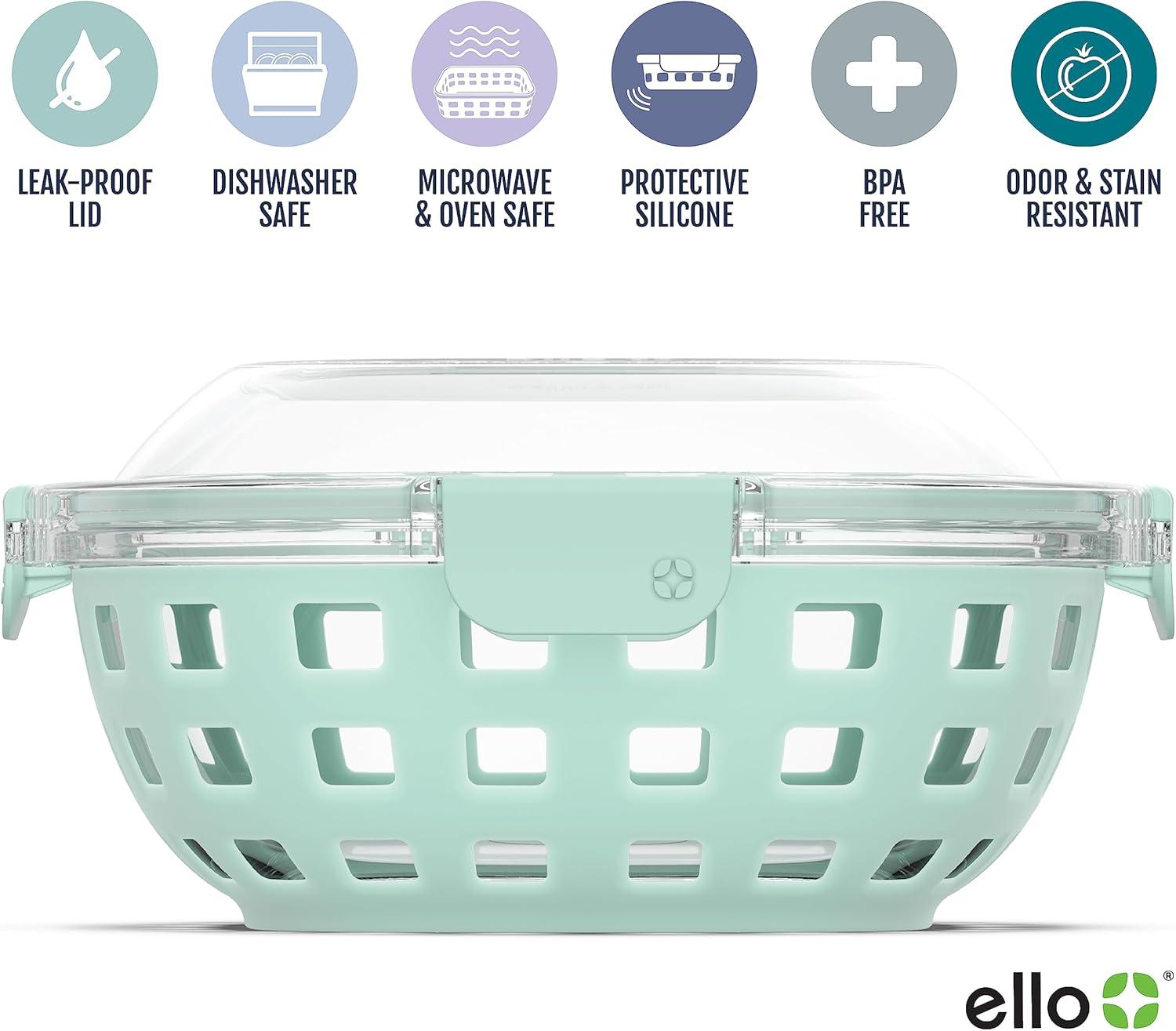 imageEllo Duraglass Meal Prep Container Glass Food Storage Container with Silicone Sleeve and Airtight BPAFree Plastic Lid Dishwasher Microwave and Freezer Safe5 Cup Yucca