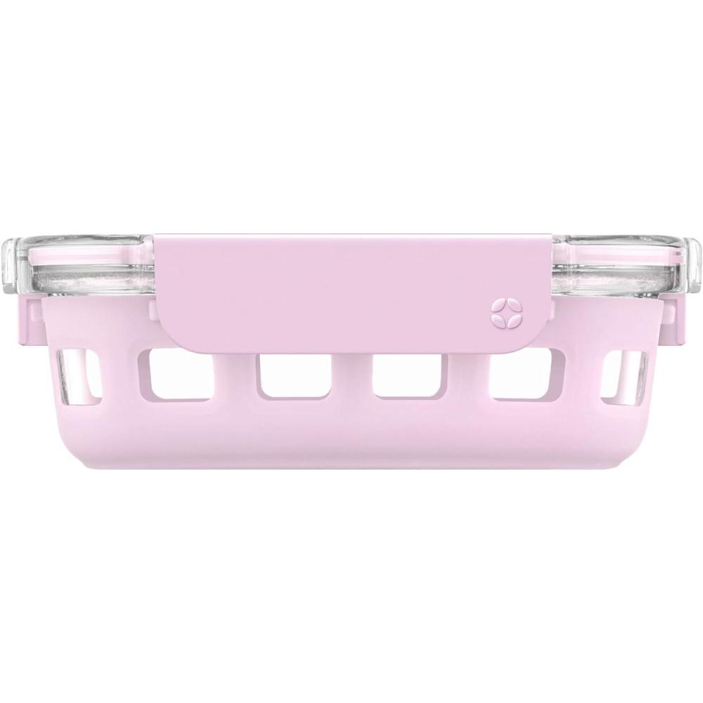 imageEllo Duraglass Meal Prep Container Glass Food Storage Container with Silicone Sleeve and Airtight BPAFree Plastic Lid Dishwasher Microwave and Freezer Safe175 Cup Pink Cashmere