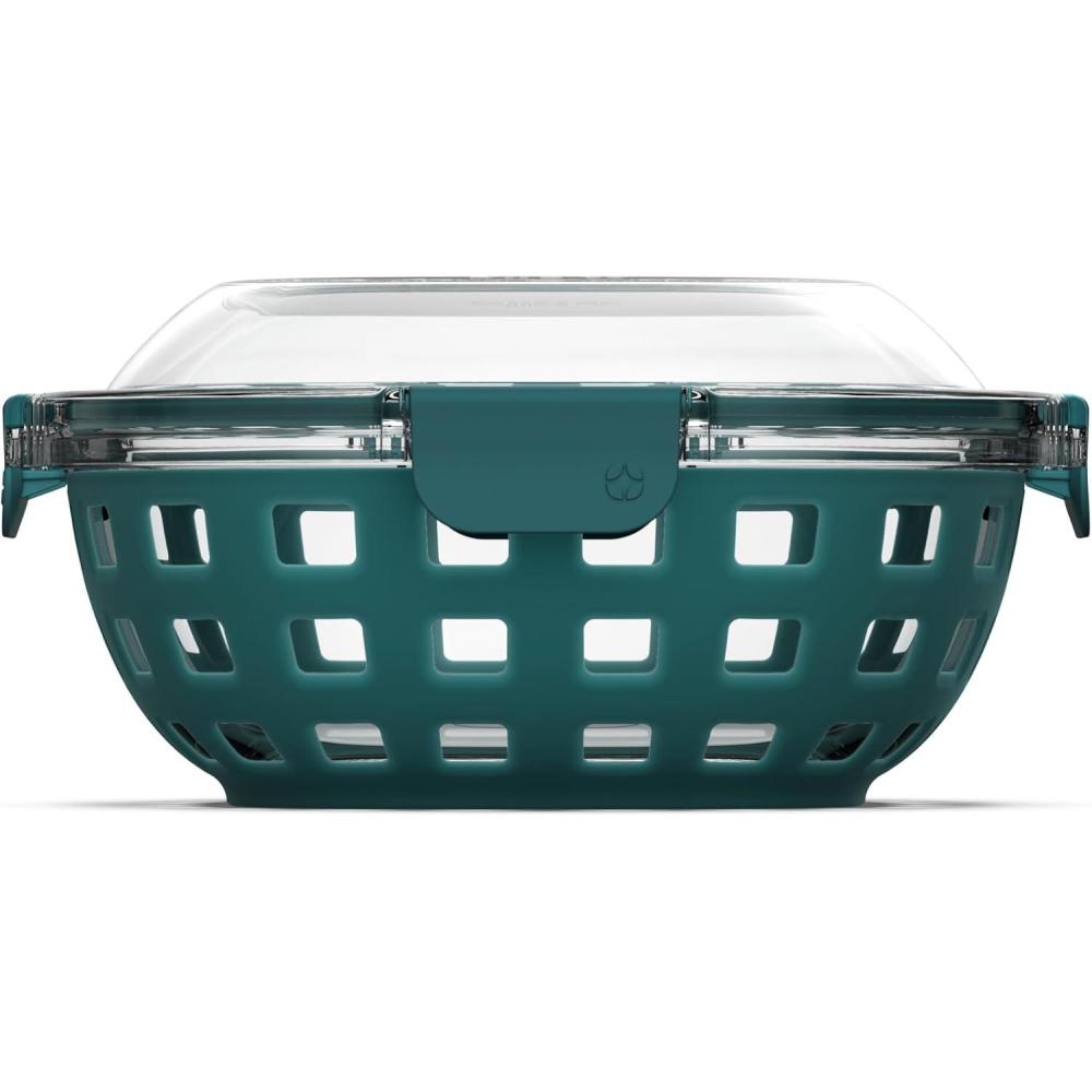 imageEllo Duraglass Meal Prep Container Glass Food Storage Container with Silicone Sleeve and Airtight BPAFree Plastic Lid Dishwasher Microwave and Freezer Safe5 Cup Watercress