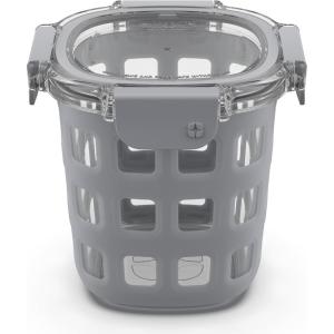 Ello Duraglass Meal Prep Container- Glass Food Storage Container with Silicone Sleeve and Airtight BPA-Free Plastic Lid, Dishwasher, Microwave, and Freezer Safe(3 Cup Grey)
